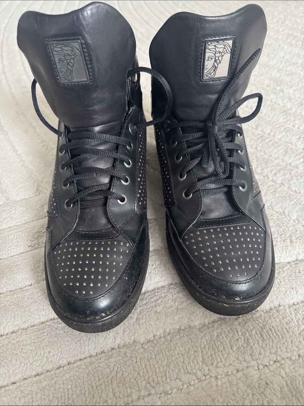 Versace Black Studded High-Top Sneakers